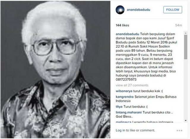 Ahli Bahasa Indonesia JS Badudu Berpulang