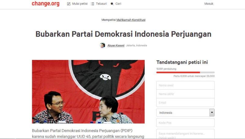 PDI Perjuangan: Petisi Pembubaran PDIP di Change Konyol