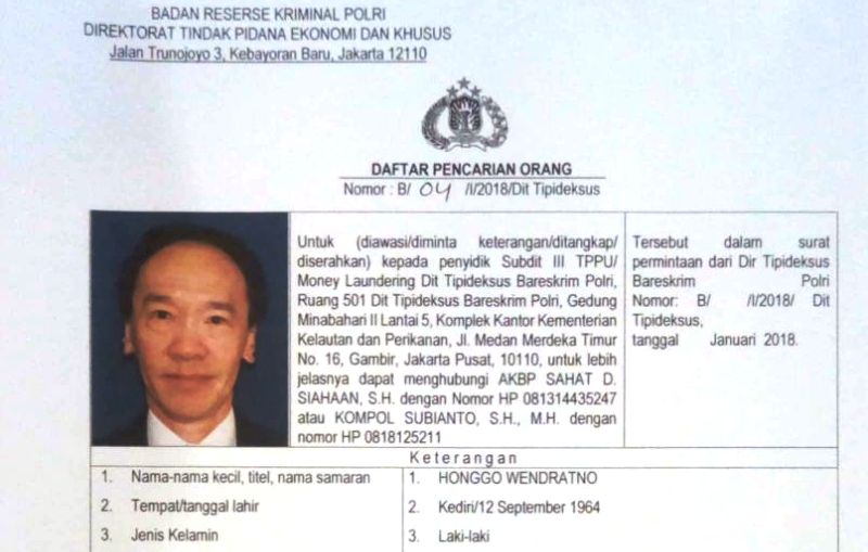 DPO, Tersangka Megakorupsi Kondensat Honggo Wendratno
