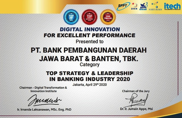 bank bjb Diganjar Penghargaan TOP Digital Innovation Award 2020