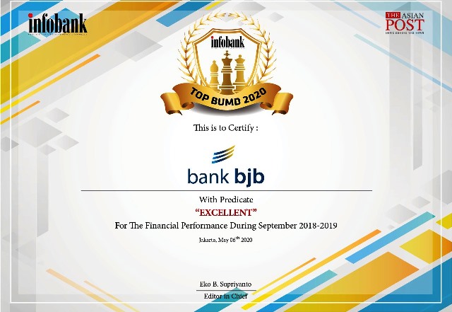 Tepat 59 Tahun, bank bjb Diganjar Penghargaan BUMD Terbaik 2020