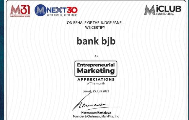 KPR Gaul bank bjb Mendapat Penghargaan dari MarcPlus Inc