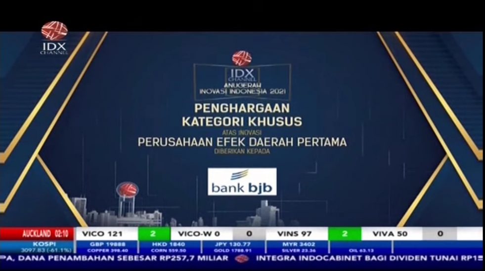 Melalui bjb Sekuritas, bank bjb Raih Penghargaan Kategori Khusus Innovative Local Financial Business Model dari IDX Channel