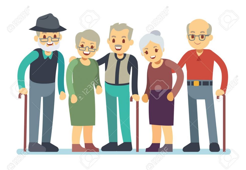 Group of old people cartoon characters illustration