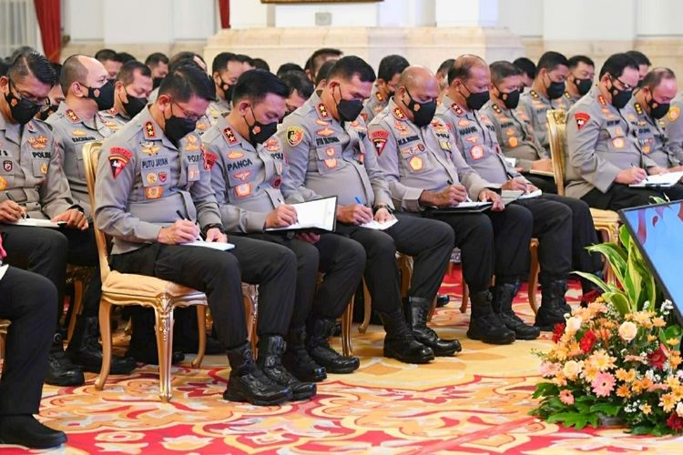 Suasana pengarahan oleh Presiden Joko Widodo yang diikuti para pejabat Polri di Istana Negara pada Jumat (14/10/2022).(dok.Sekretariat Presiden)